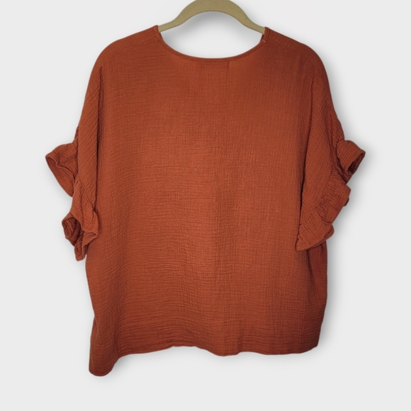 Beaumont Organic Arabella Gauze Vneck Top S Paprika Rust - Picture 5 of 8